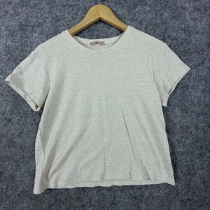 Leluxe Knitted Top Women XS Beige Sparkle Gold Shimmer Holiday Short Sleeve